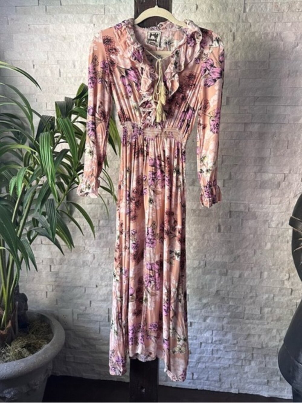 JAASE Handcrafted in the Shed Boho Floral Smocked Ruffle Maxi Dress Size XS